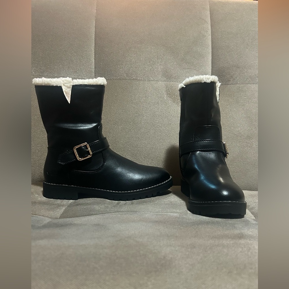 Nautica Black Faux Leather Shearling-Lined Women's Ankle Boots